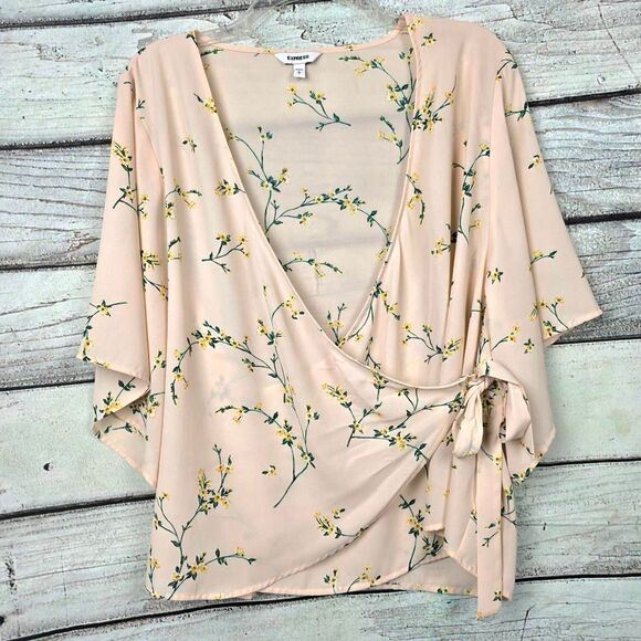 Express Tops - Express Floral Wrap Blouse Kimono Sleeve Large